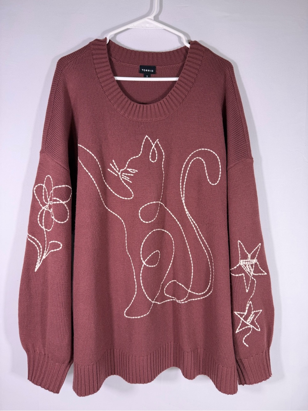 Torrid Cat Floral Embroidered Sweater Mauve Whimsigoth Size 3X